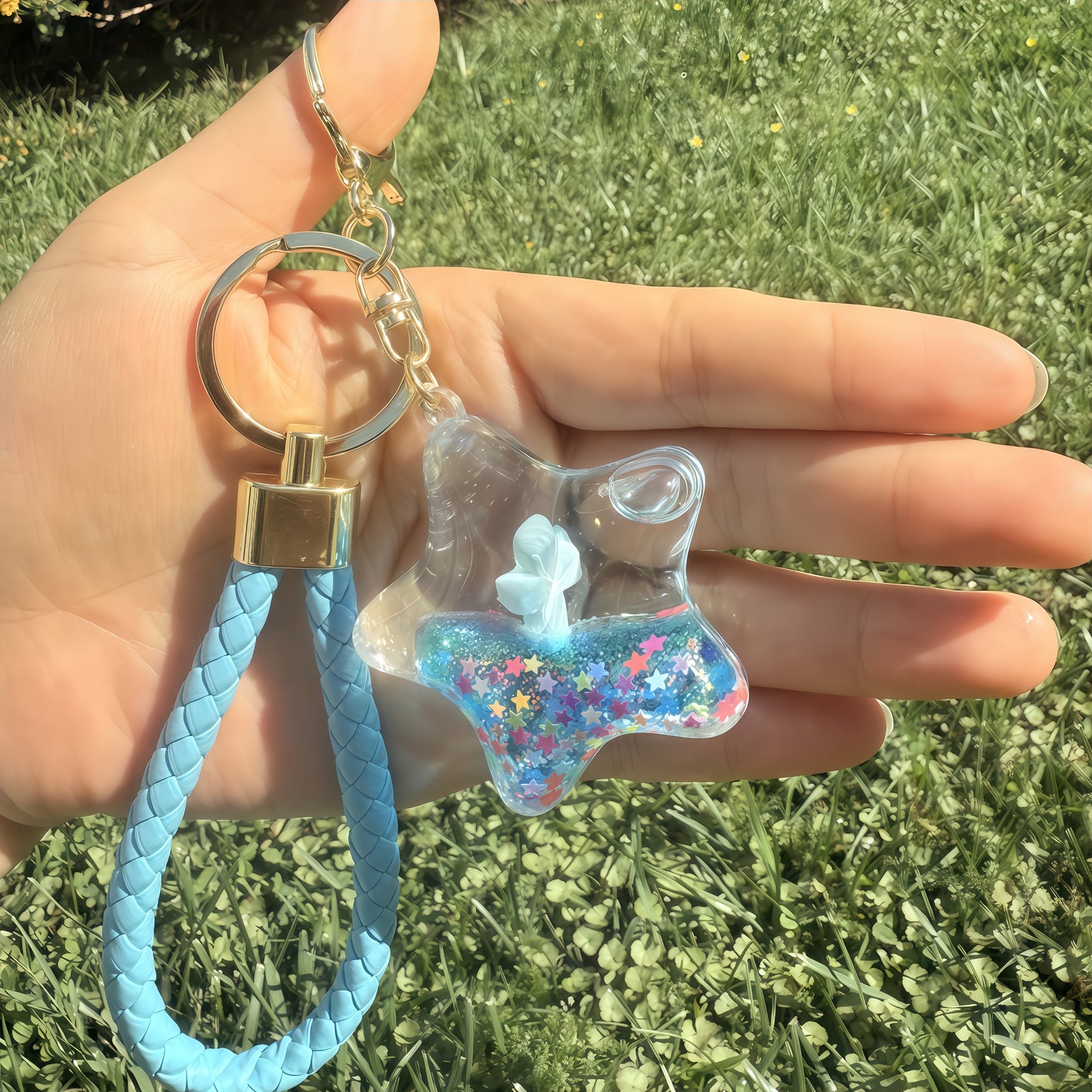 Blue Floating Cross Star Keychain – Cute Religious Gift for Kids & Adults