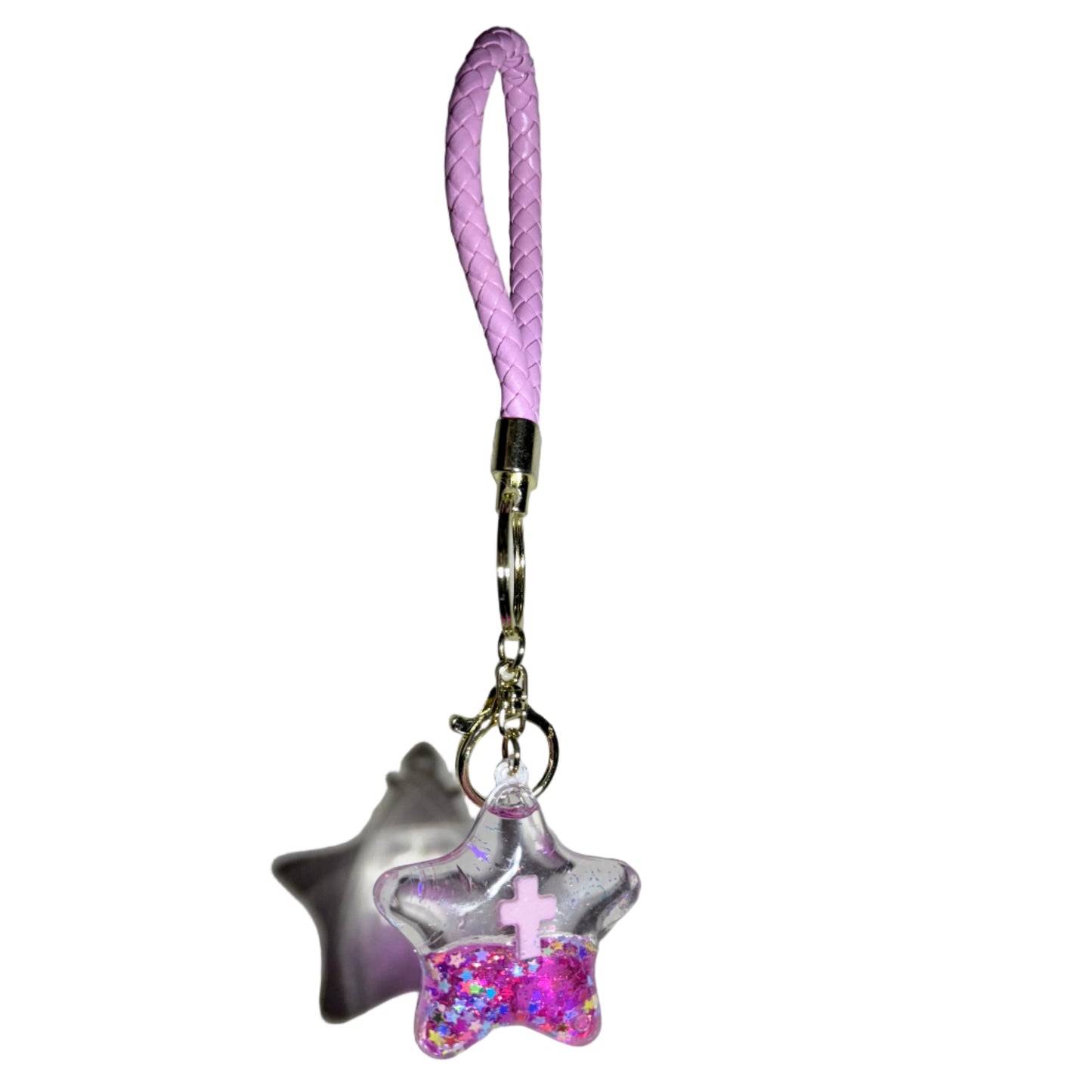 Star-shaped keychain with pink accent on a white background
