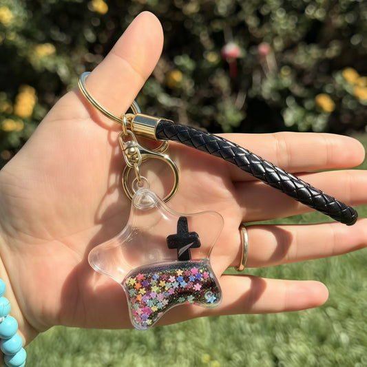 Black Floating Cross Star Keychain – Cute Religious Gift for Kids & Adults