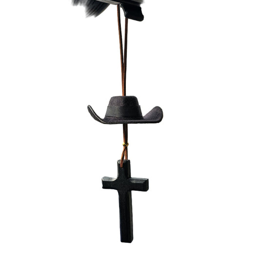 Cowboy Hat & Cross Car Charm – Western Style Hanging Ornament