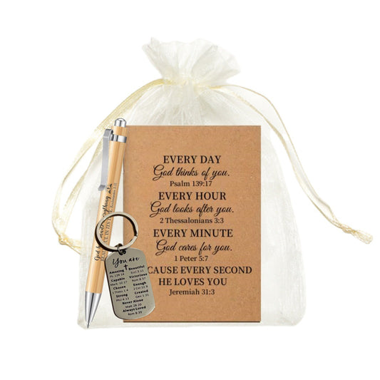 10 Bags Christian Gift Set – Bamboo Pen, Bible Notebook, Keychain & Mesh Bag (4-Piece Set)