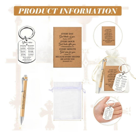 10 Bags Christian Gift Set – Bamboo Pen, Bible Notebook, Keychain & Mesh Bag (4-Piece Set)