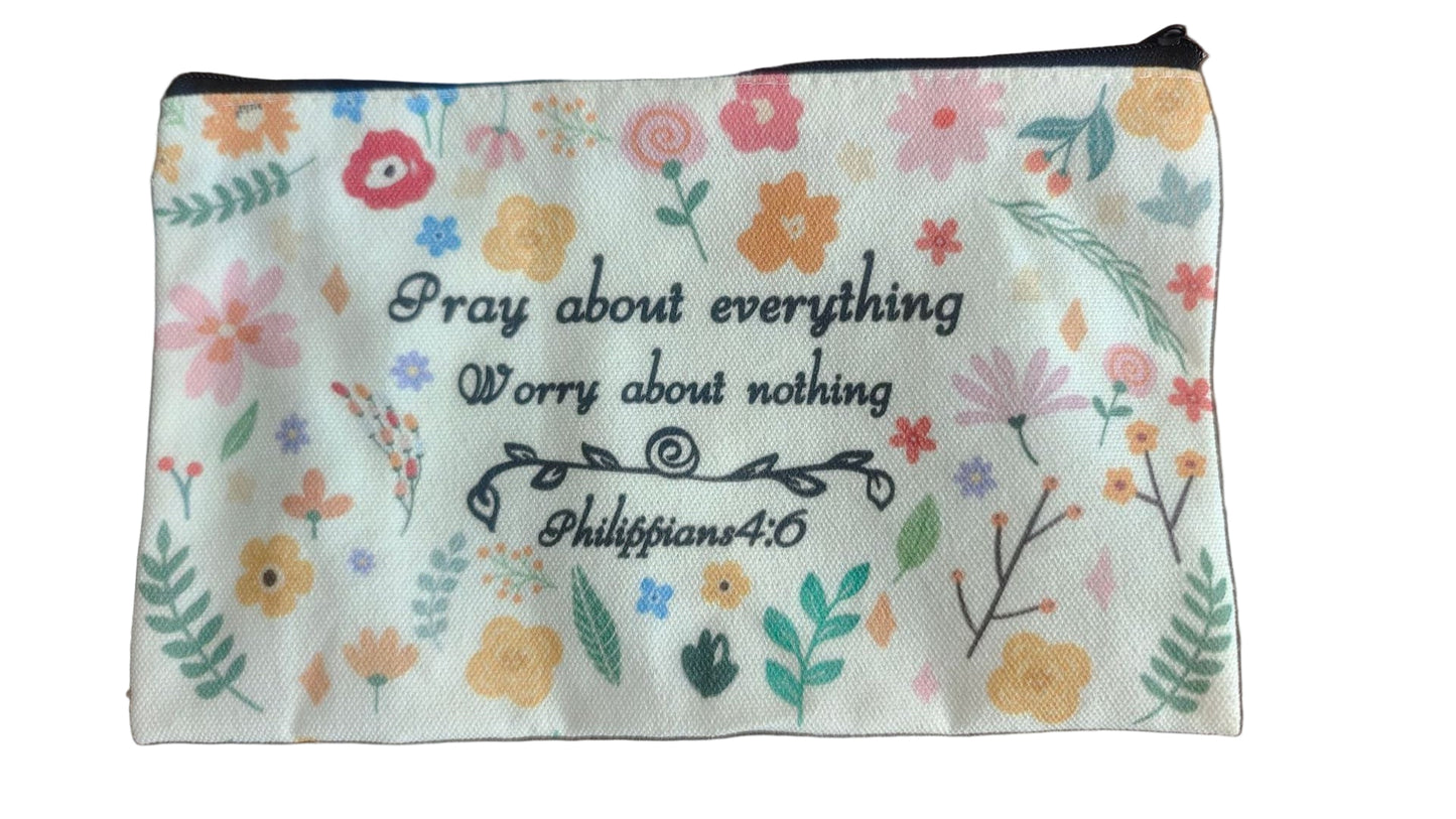 Canvas Bible Verse Zipper Pouch – 22 × 14 cm Faithful Pencil & Accessory Case