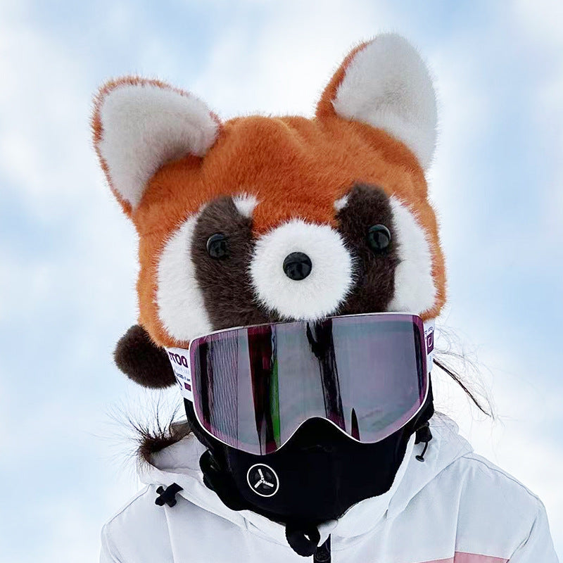 Red Panda Plush Round Ears & Smiley Helmet Cover