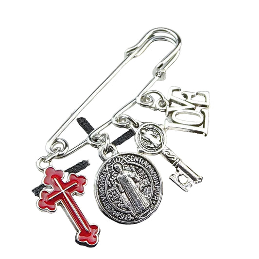 St. Benedict Medal Brooch – Vintage Double-Sided Faith Pin