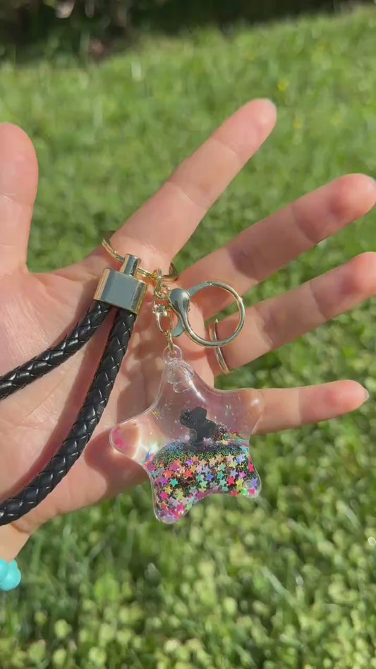 Black Floating Cross Star Keychain – Cute Religious Gift for Kids & Adults