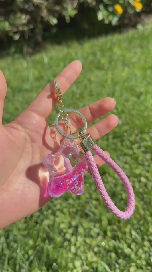 Pink Floating Cross Star Keychain – Cute Religious Gift for Kids & Adults