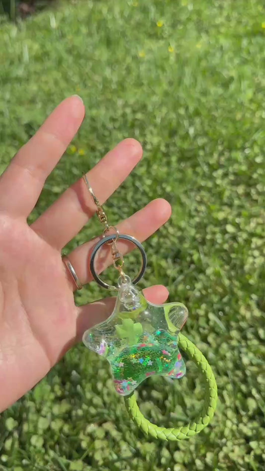 Green Floating Cross Star Keychain – Cute Religious Gift for Kids & Adults